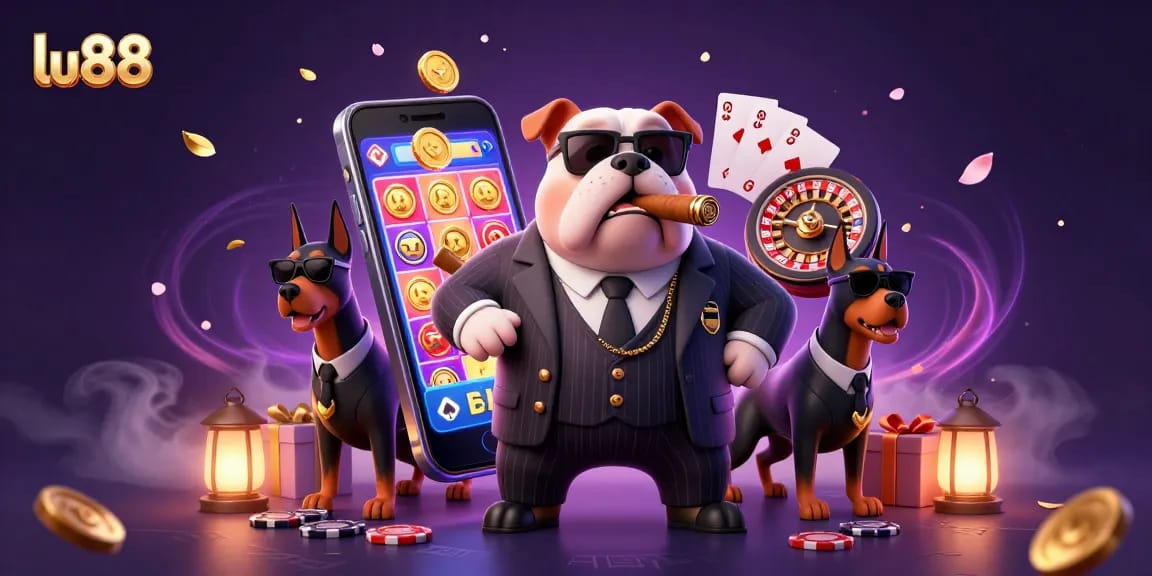 Experience thrilling gameplay with lu88's mafia-themed casino illustration showcasing vibrant slot action.