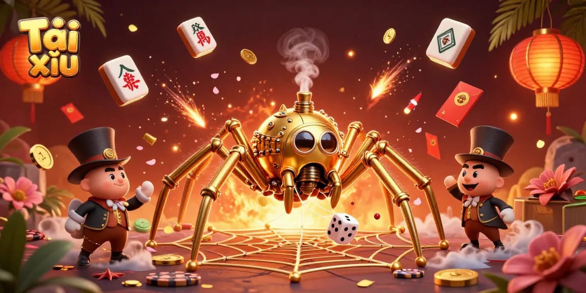 Engage in thrilling Tài xỉu gameplay amidst a vibrant casino-themed 3D illustration.