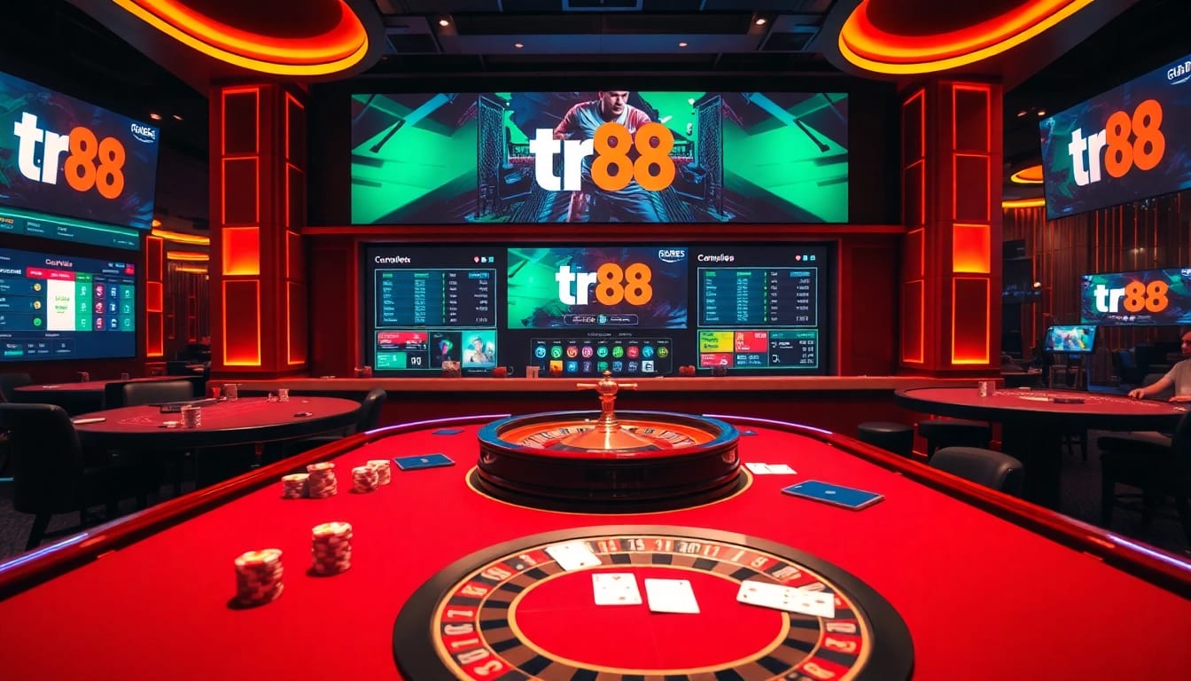 Engage with the tr88 game at a dynamic casino table featuring chips and cards.