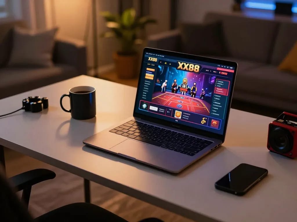 Engaging online gambling session at XX88 with dynamic game interface and modern gamer setup.