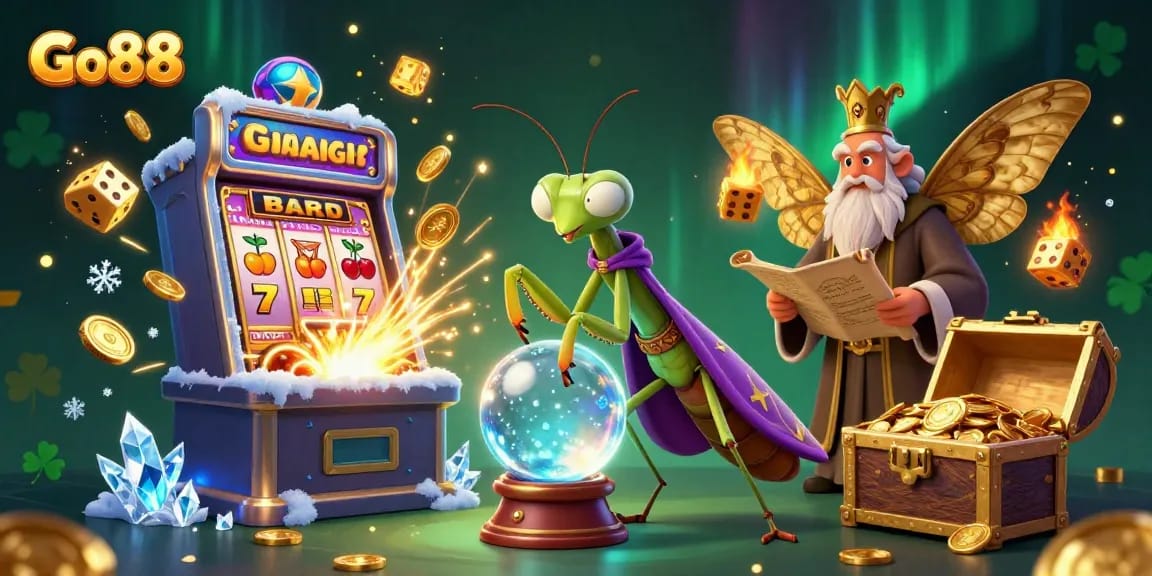 Experience Go88's vibrant casino world with a fortune teller revealing riches in a jackpot explosion.