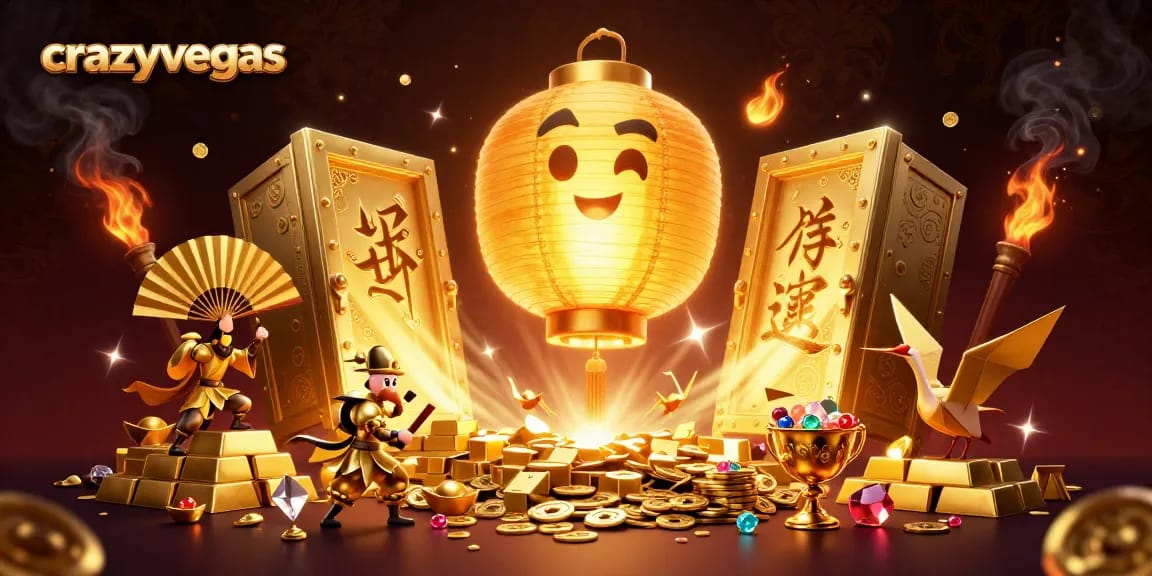 Experience the magical world of crazyvegas with a vibrant casino illustration showcasing golden treasures and charming characters.