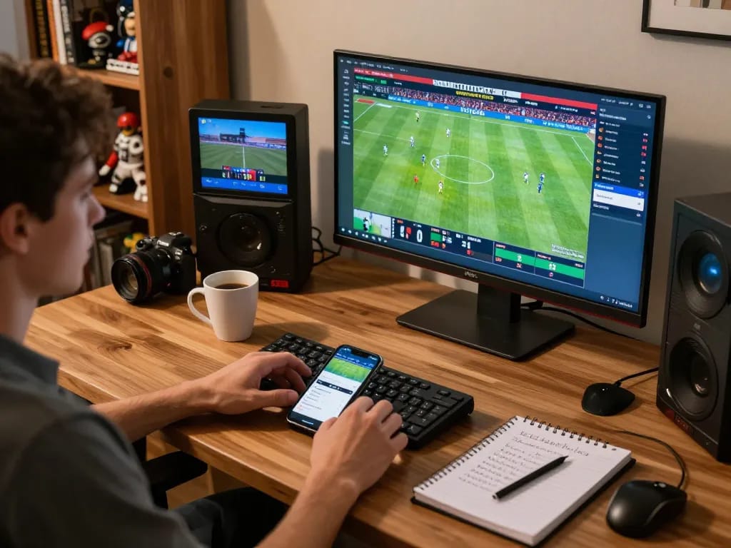Tylekeo betting setup showcasing a user engaged with live sports events, emphasizing strategic online wagering.