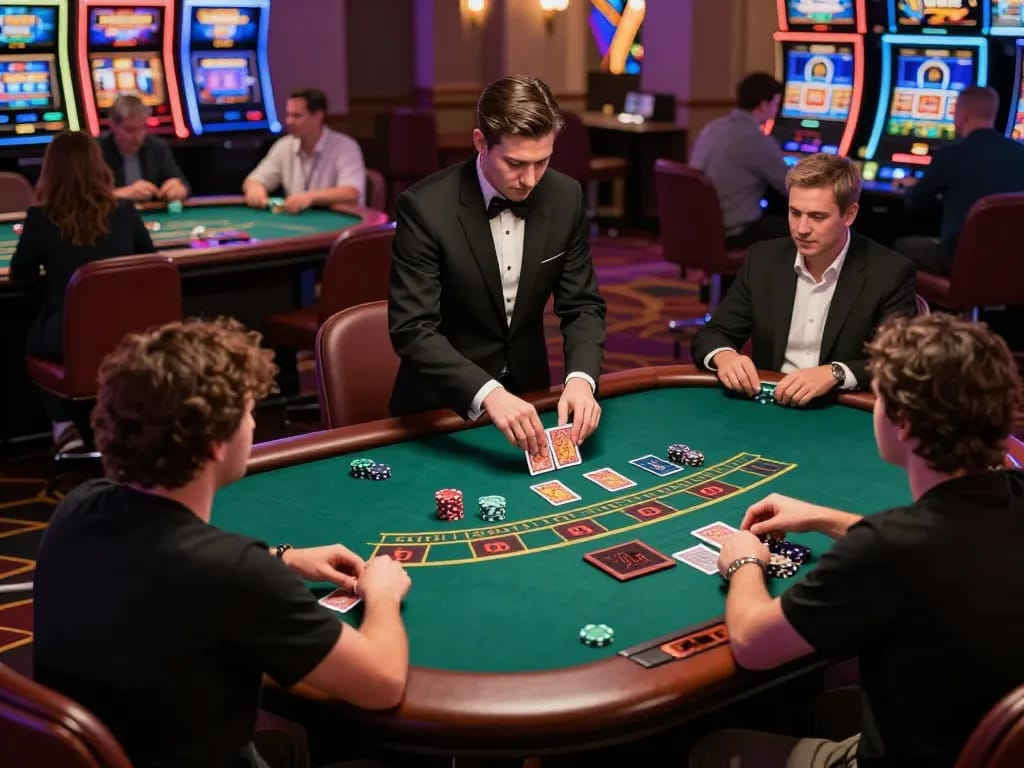Players engaging in a thrilling live dealer game at LV88 casino, showcasing strategic gameplay and professional atmosphere.