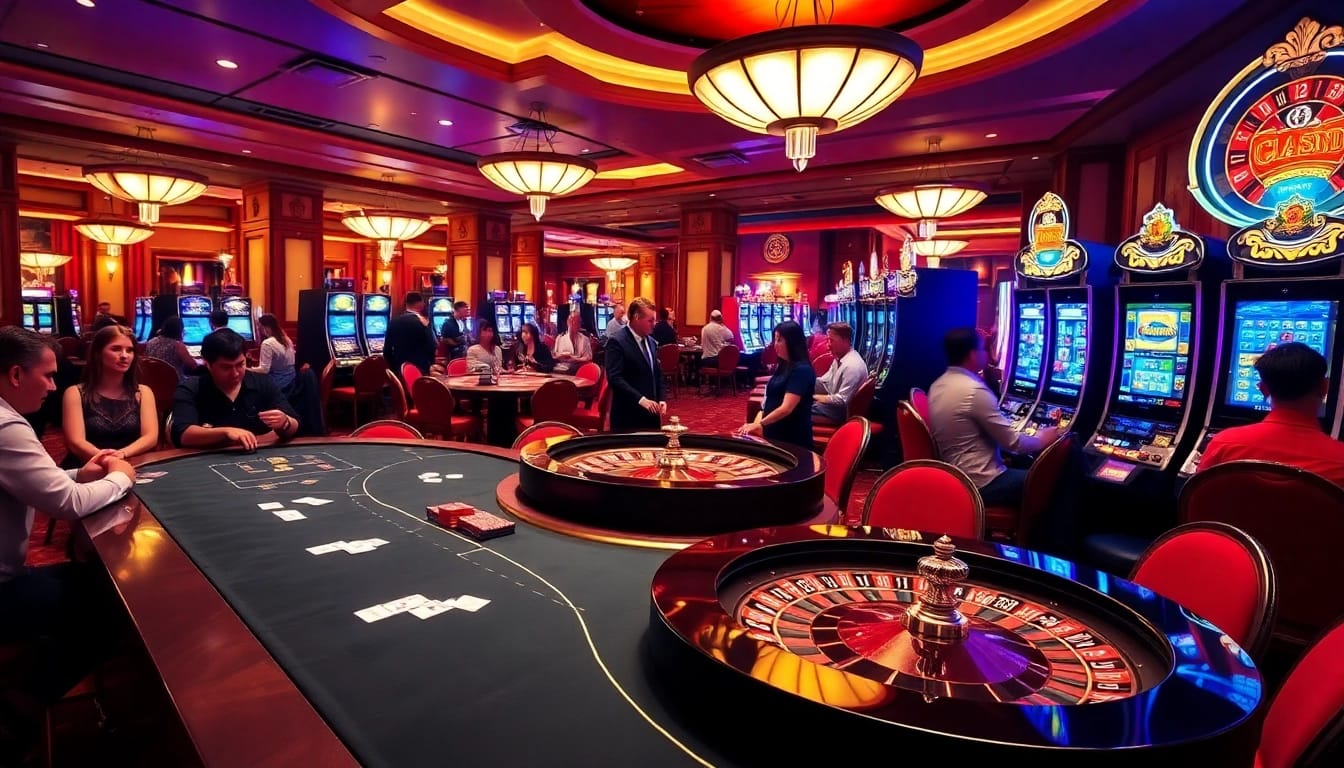 Players engaging in exciting games at https://debet.jp.net/ casino, showcasing vibrant poker and roulette tables.