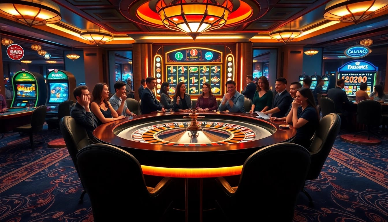 Players enjoying high-stakes gambling at https://bem88.com with a luxurious casino table setting.