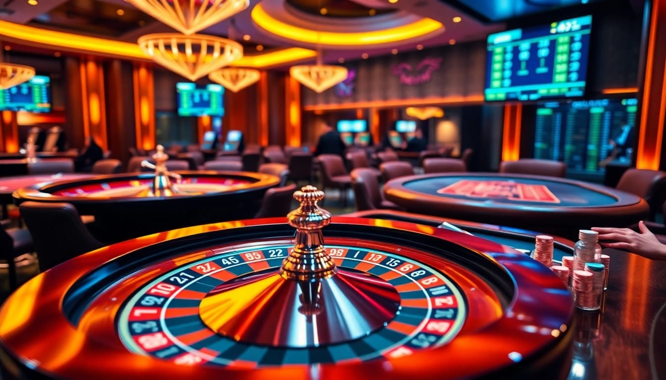 Go 88 - Exciting casino scene with poker chips and roulette wheel showcasing thrilling gambling.