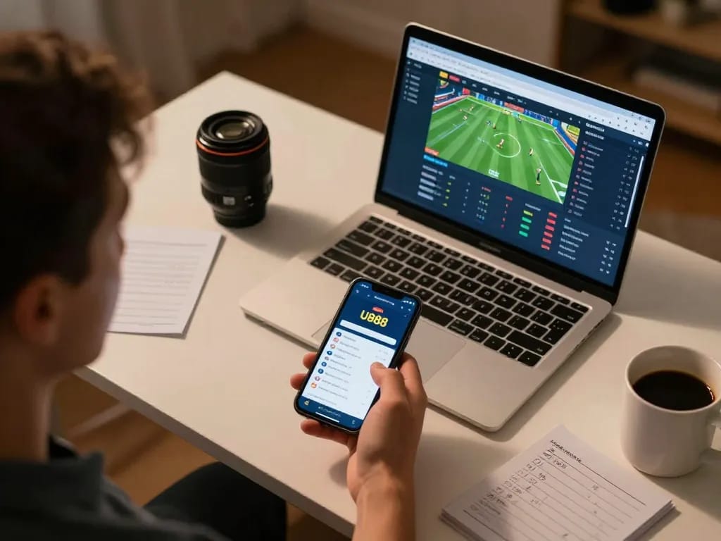 Placing strategic bets with U888 on a smartphone during live sports events.