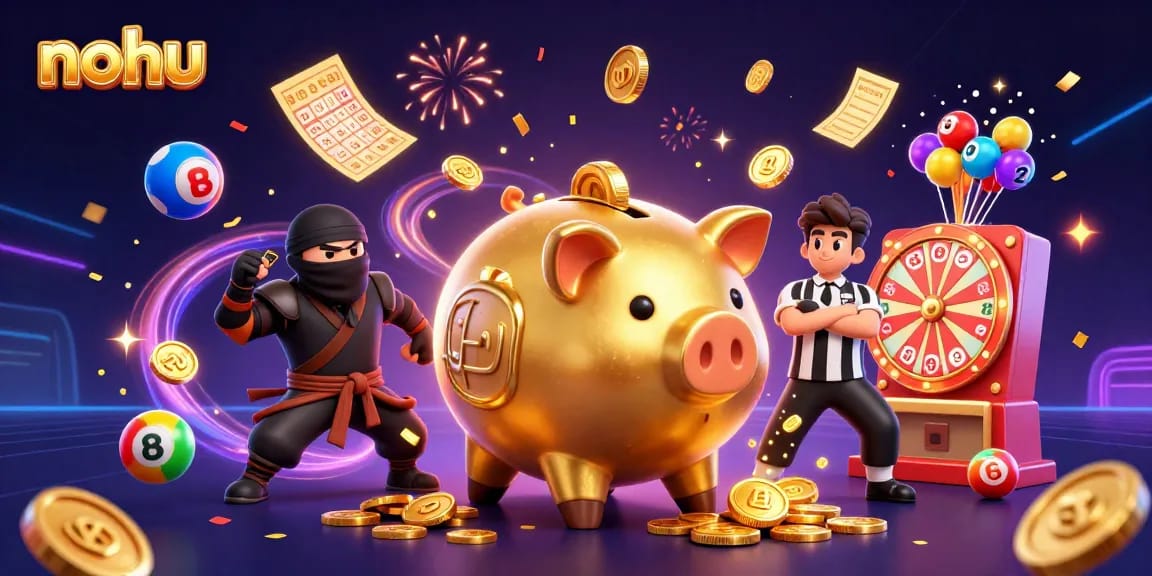 Watch the nohu golden piggy bank sumo wrestler shake gold coins in an exciting casino scene.