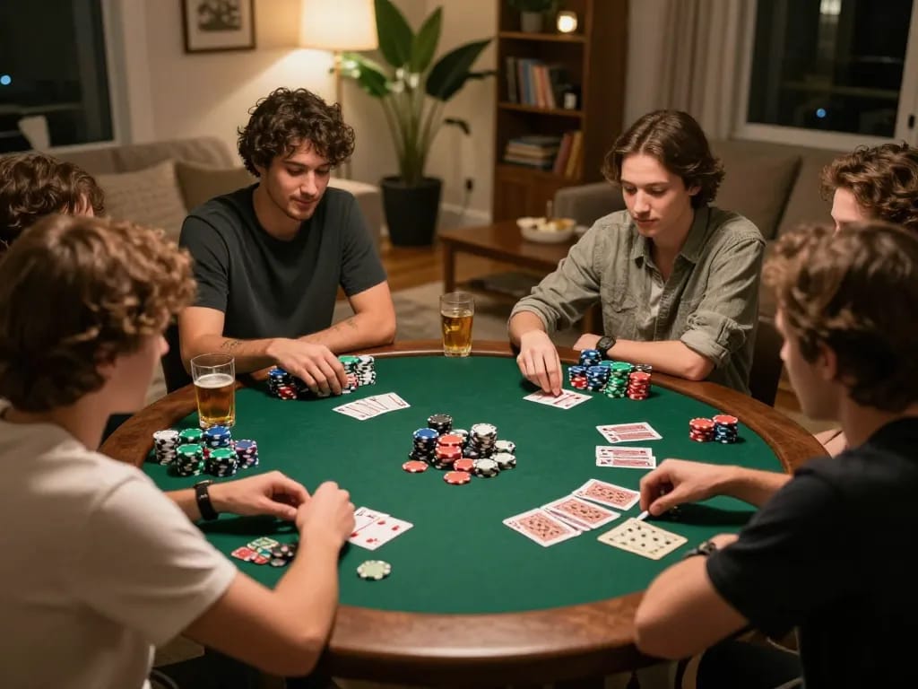 First-class poker night at home with friends enjoying their gameplay on ww88 platform