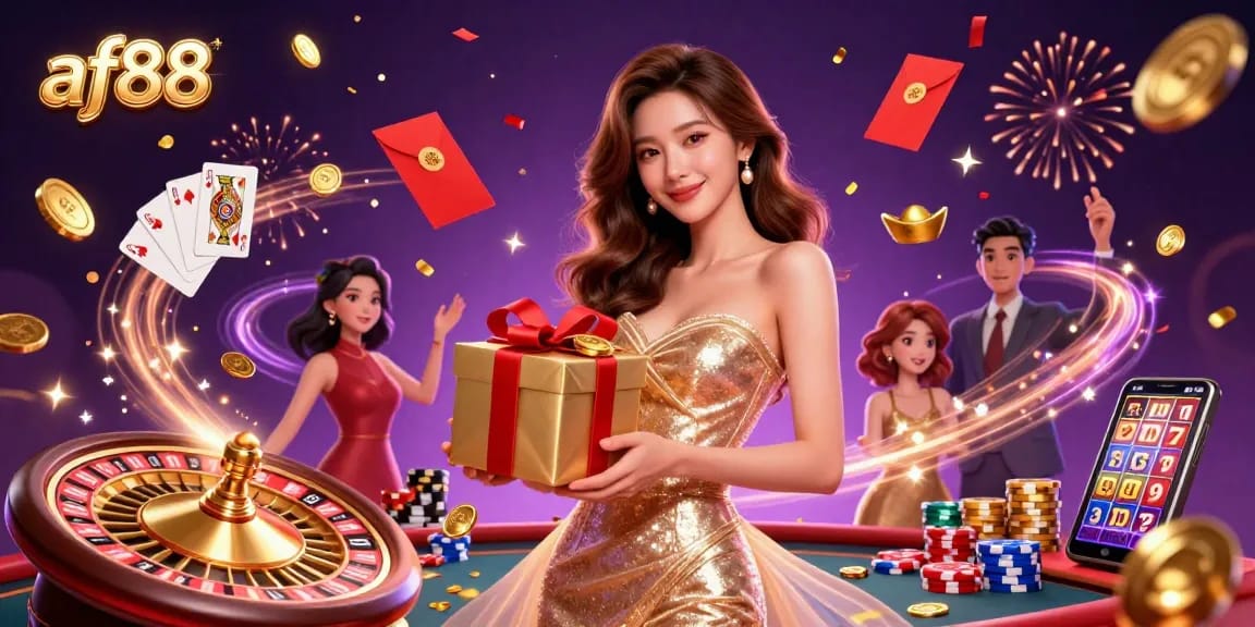 Experience exciting moments at af88 with cascading coins, a welcoming character, and a festive casino atmosphere.