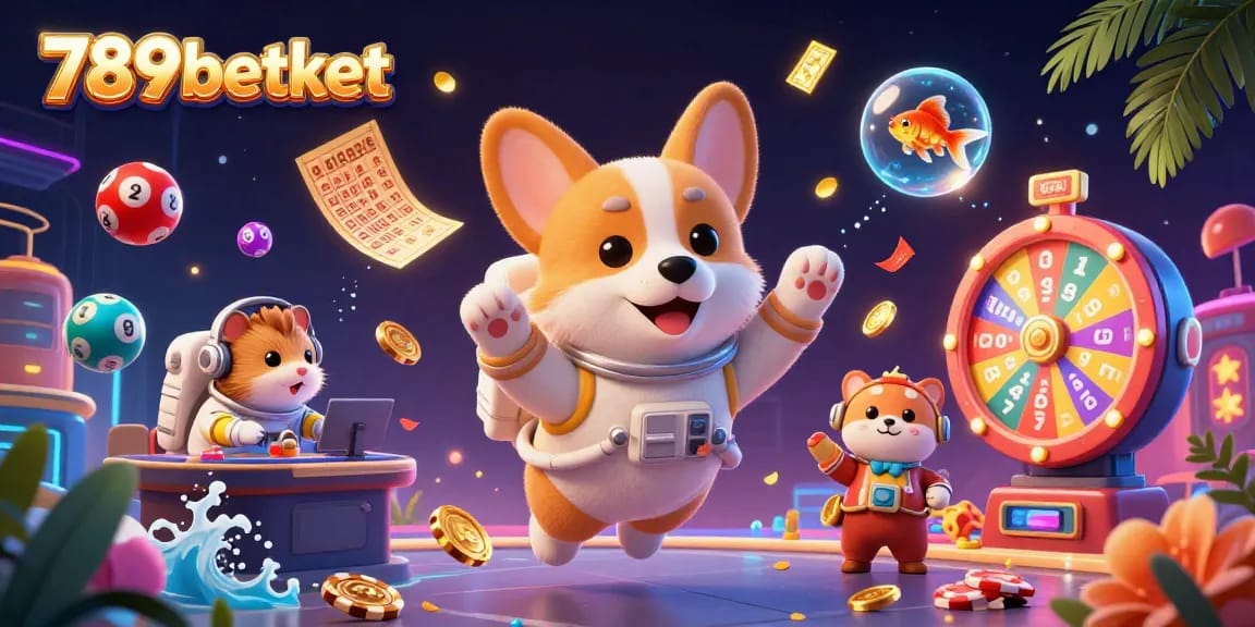 Engage with 789betket in a vibrant 3D space casino scene filled with gaming elements.