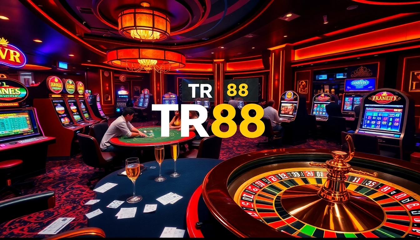 Experience high-stakes gambling excitement with TR88-themed luxury casino elements.
