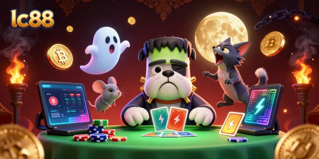 Experience the thrilling atmosphere of lc88 with a unique 3D casino scene featuring dynamic characters and vibrant elements.
