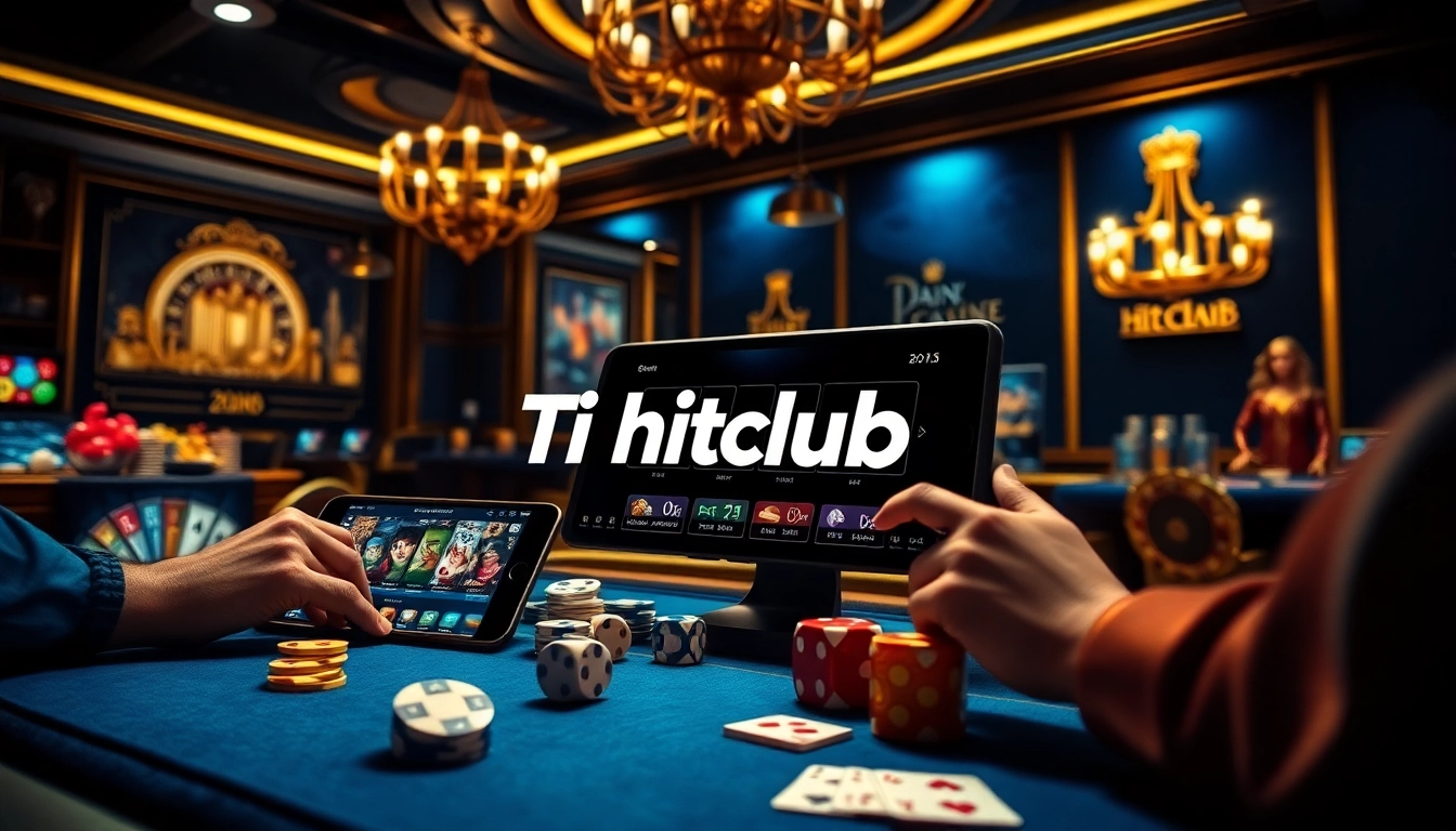 Tải hitclub app with exciting online casino gameplay showcasing poker chips and slots.