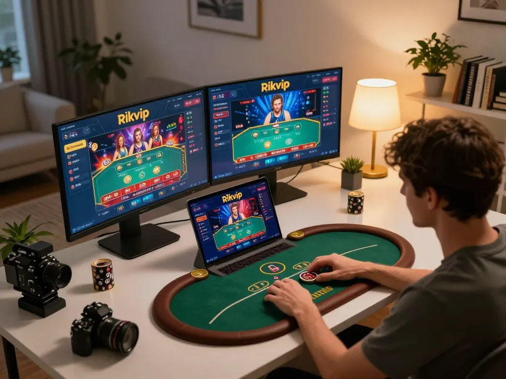 Engaging online poker gameplay on Rikvip displayed on laptop, creating an exciting atmosphere