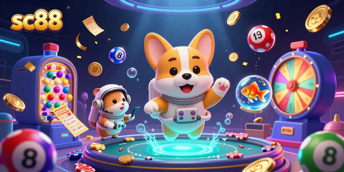 Experience exciting gameplay at sc88, where a whimsical astronaut corgi enjoys a floating casino adventure with vibrant game elements.
