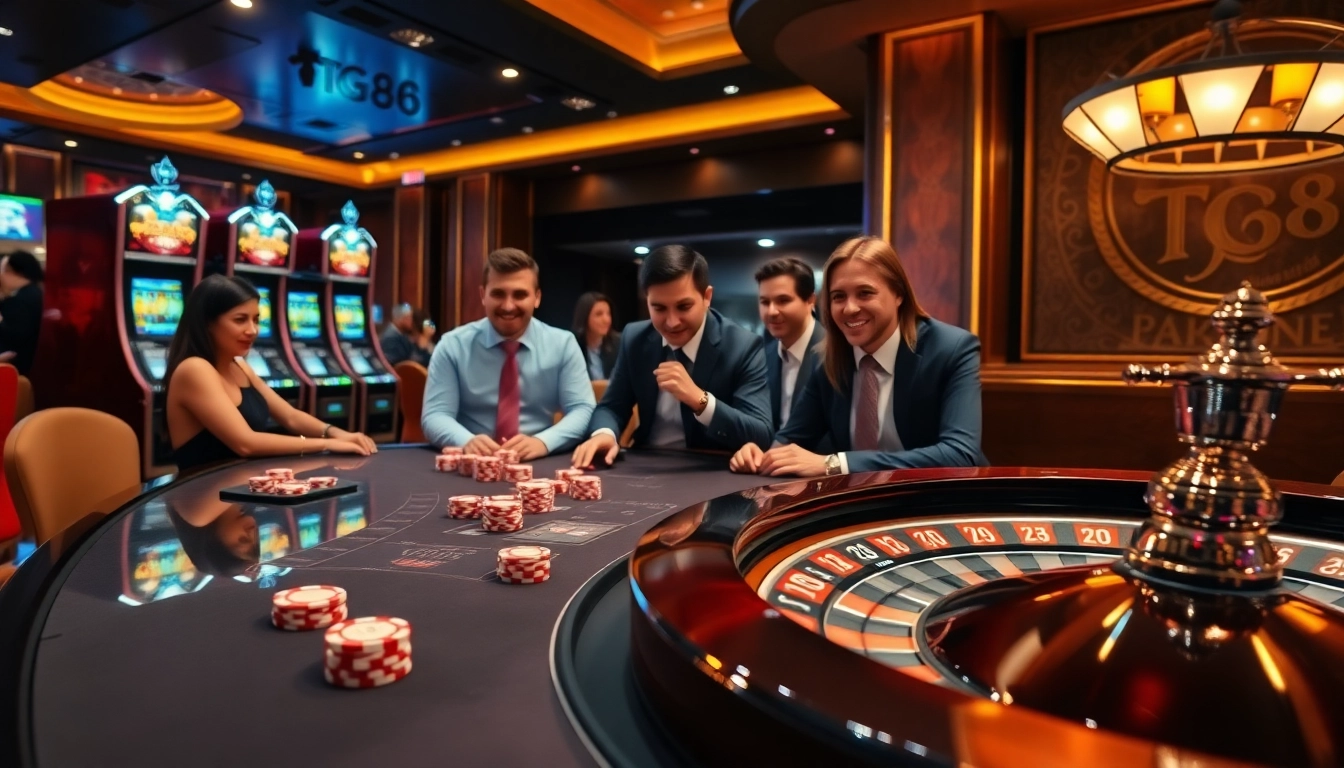 Players engaging in high-stakes gaming at TG88, showcasing luxury and excitement.