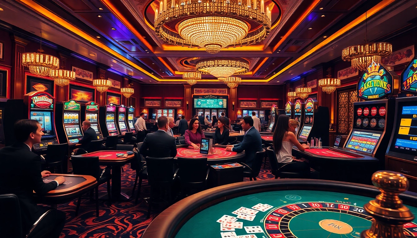 Experience thrilling gaming action at Bsport's luxurious casino tables with vibrant roulette and slot machines.