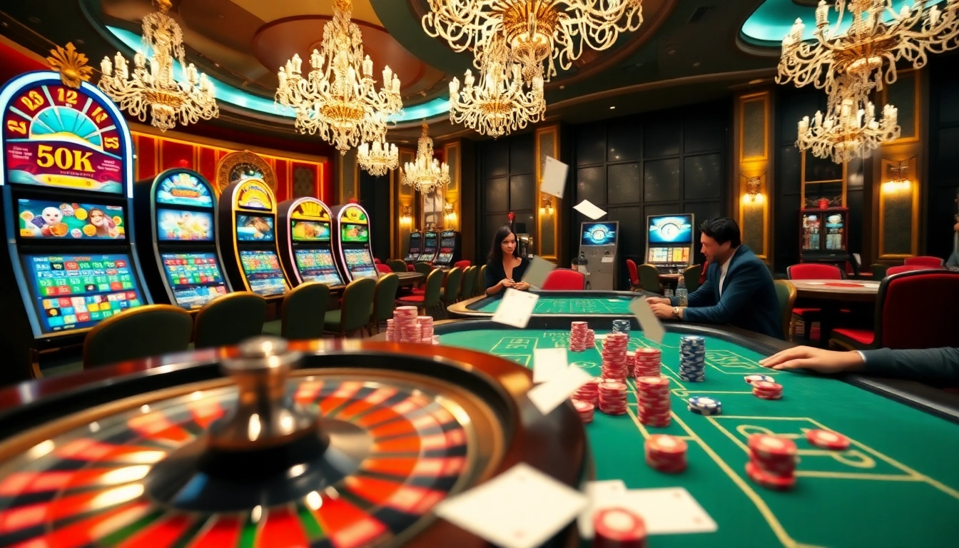Experience the thrill of gambling at https://kuwin1.club/ with vibrant casino visuals showcasing poker tables and roulette wheels.