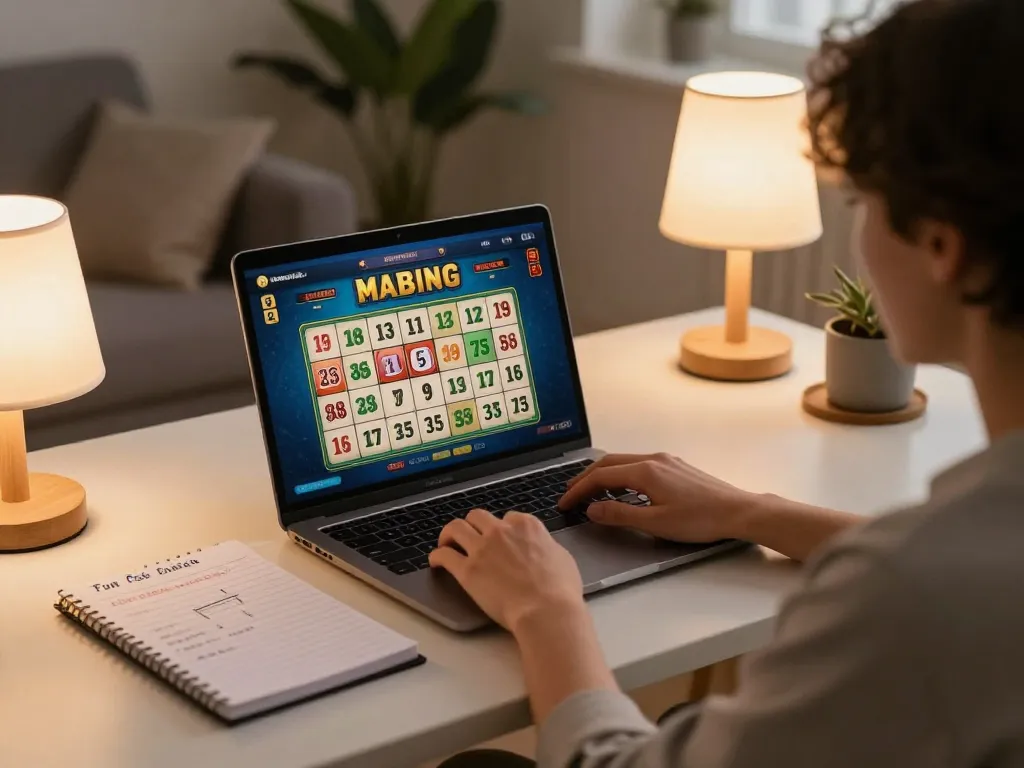 Engage in daftar sungaitoto while enjoying a cozy home gaming setup with laptop and strategy notes.