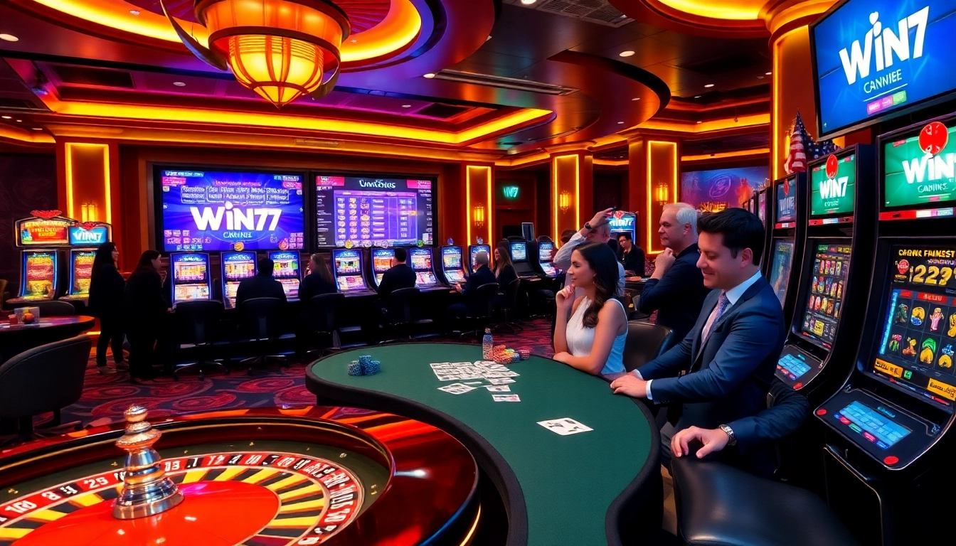 Win79 players enjoying an exciting casino experience at a vibrant gaming table with poker chips.