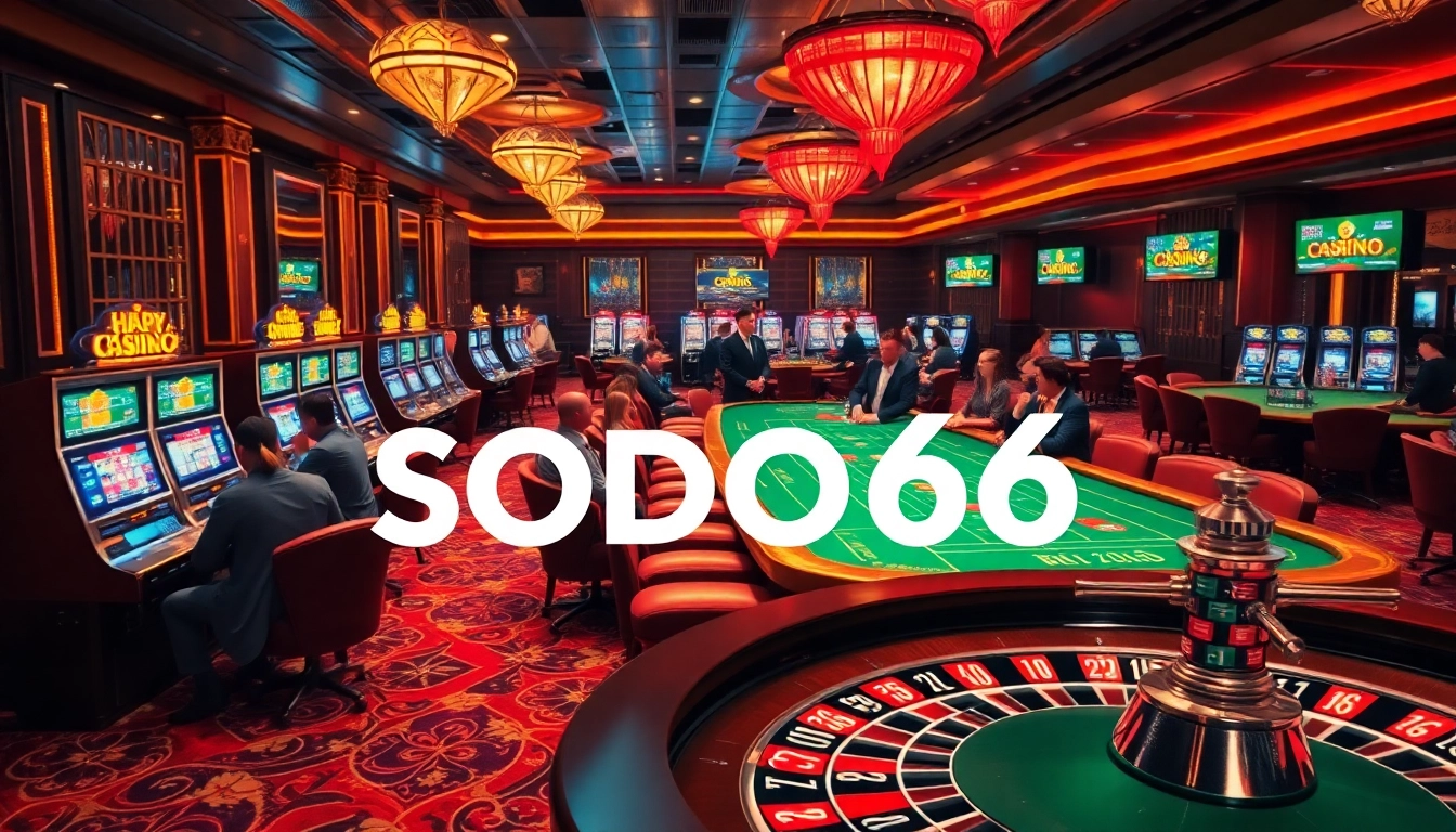 SODO66 casino players engaging in exciting gameplay at vibrant slot machines.