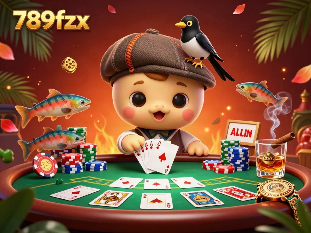 Join the playful action at 789fzx with baby Nessie and friends at a vibrant poker game.