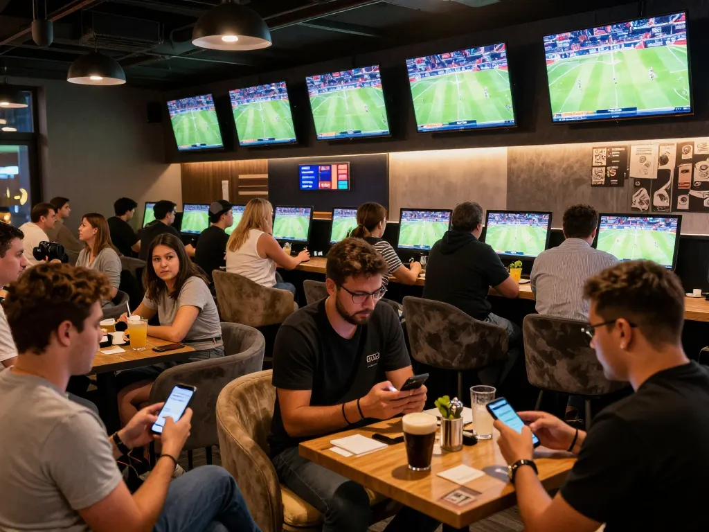 Experience the excitement of 789WIN in a lively sports betting lounge during a major event.