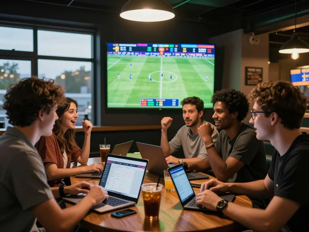 Live sports betting excitement with tỷ lệ kèo nhà cái trực tuyến on display in a vibrant bar setting