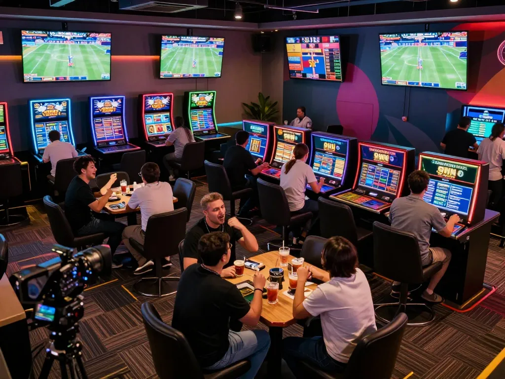 Patrons passionately engaging in sports betting at 99WIN's lively lounge, highlighting excitement.