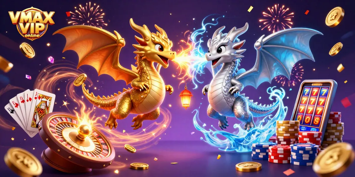 Join the excitement at VMAX VIP online with vibrant dragons and cascading casino elements.