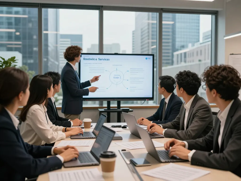 Sunwin collaboration in a modern office setting, showcasing teamwork and strategy discussions among diverse professionals.