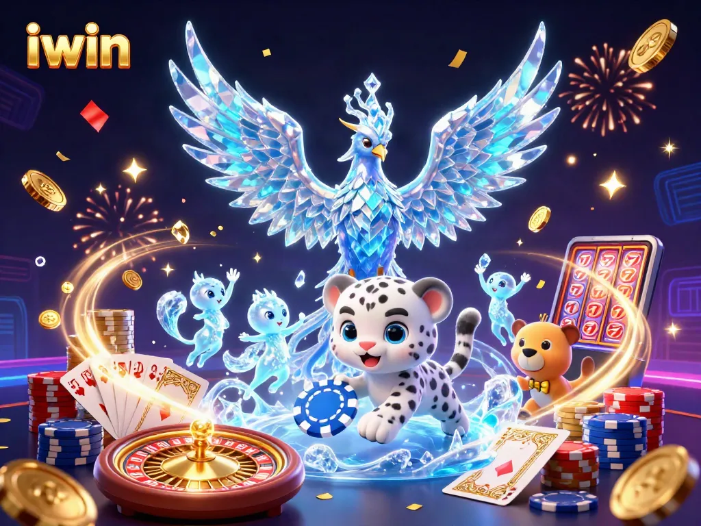 iwin captivates players with a vibrant 3D casino scene featuring a phoenix and poker cub.