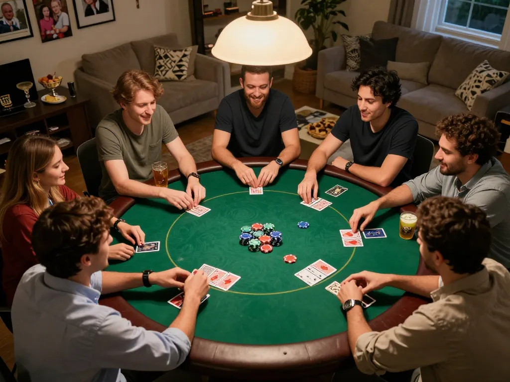 Twin68 online gaming strategies during an exciting home poker night with friends.