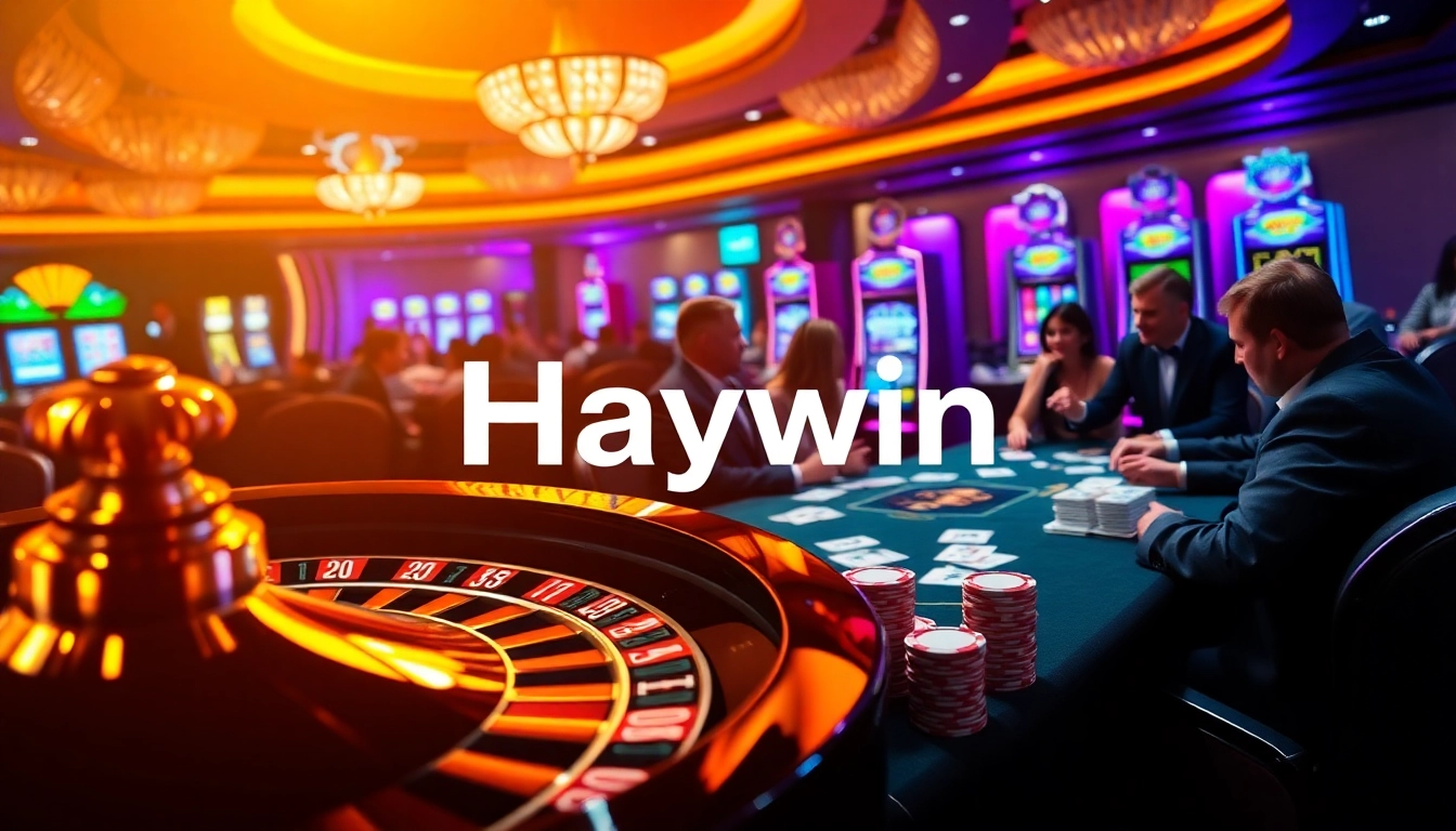 Experience the excitement at Haywin's vibrant casino scene with poker chips and a roulette wheel.