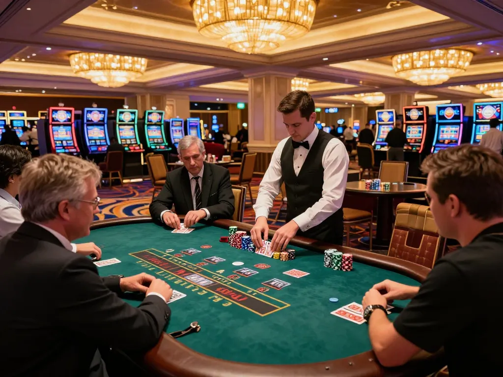 Experience the luxury of RR 88 at a lively blackjack table with engaged players and a professional dealer.