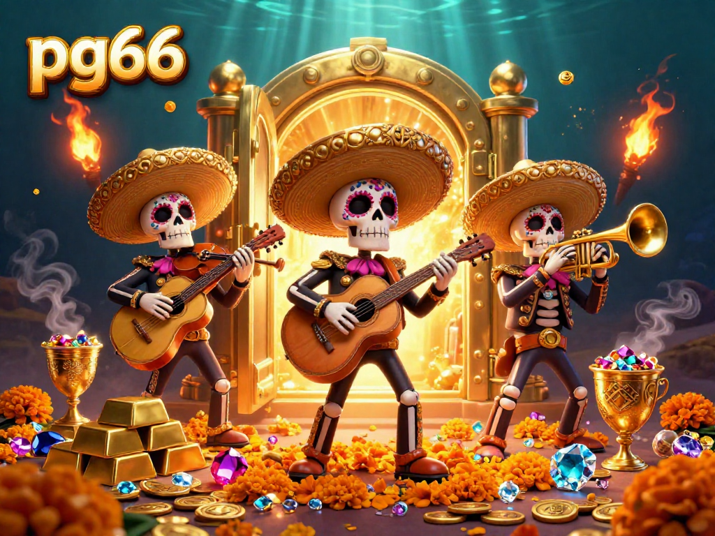 Experience thrilling wins at pg66 with a vibrant mariachi band illustration coupled with treasure elements.