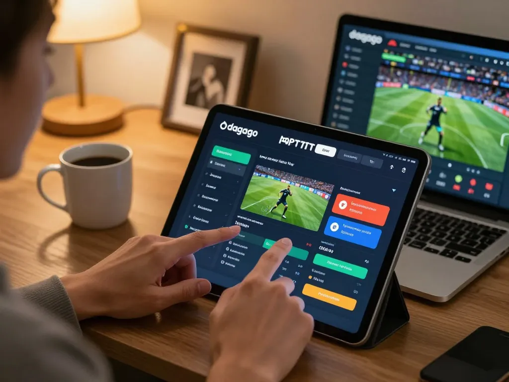 Engaging with dagago sports betting app on a tablet in a modern home setup.