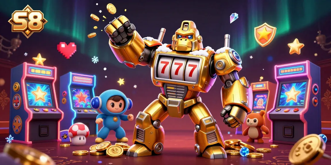 Win big with S8's gaming universe featuring a golden gorilla mech and dynamic casino elements.