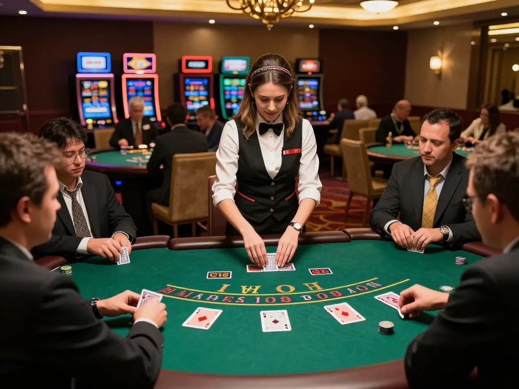 Players enjoying a strategic game of blackjack at Hi88 Casino with cards and chips on the table.
