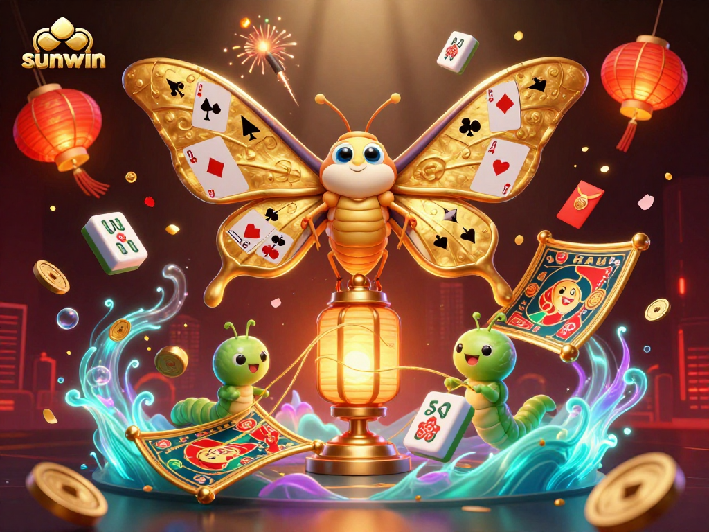 Experience thrilling action with sunwin as the vibrant casino scene comes alive with majestic moths and glowing elements.