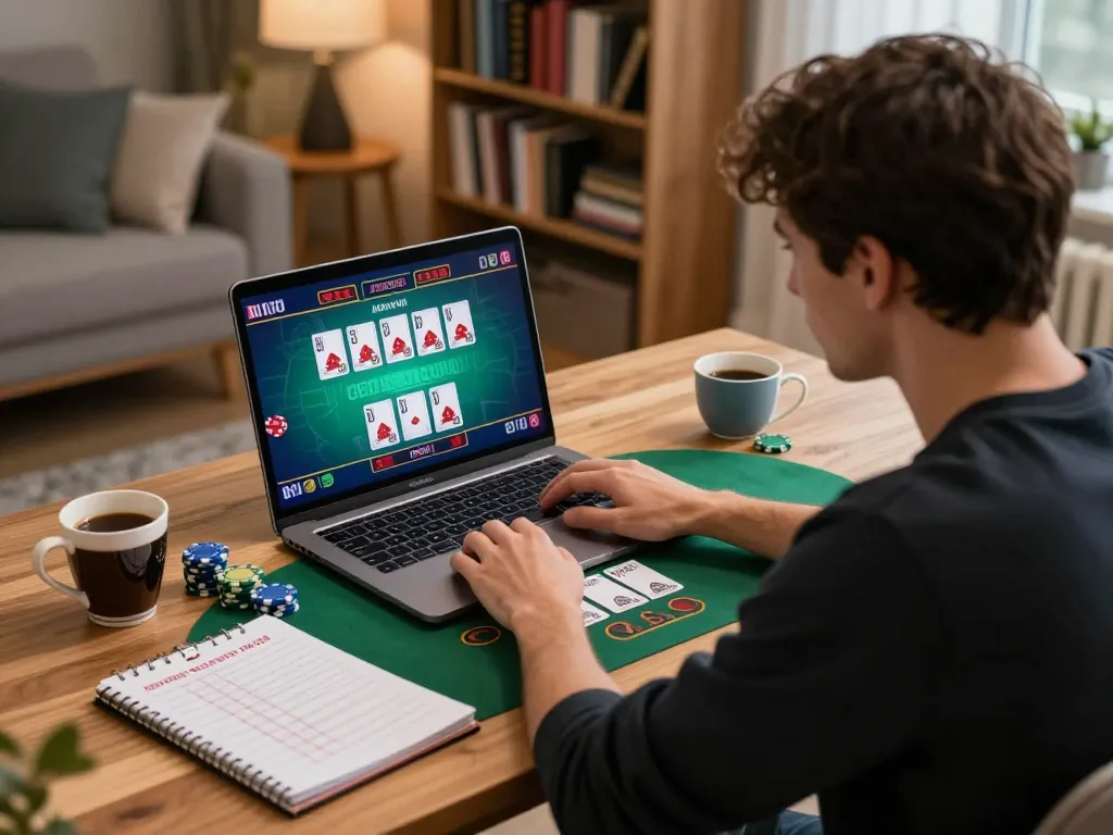 Engaging online gaming experience at https://lucky88.sbs/ with strategic blackjack session on a laptop.