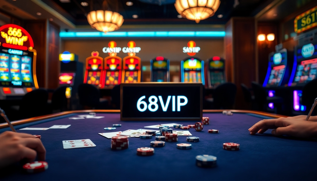 Experience the excitement of gambling at 68VIP casino with vibrant tables and winning moments.