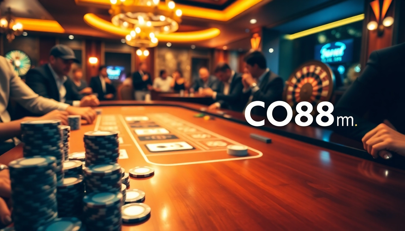 Engaging poker game scene depicting CO88 com with vibrant chips and cards.