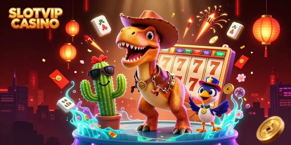 Experience the thrill of SLOTVIP CASINO with animated characters and dynamic slot game elements