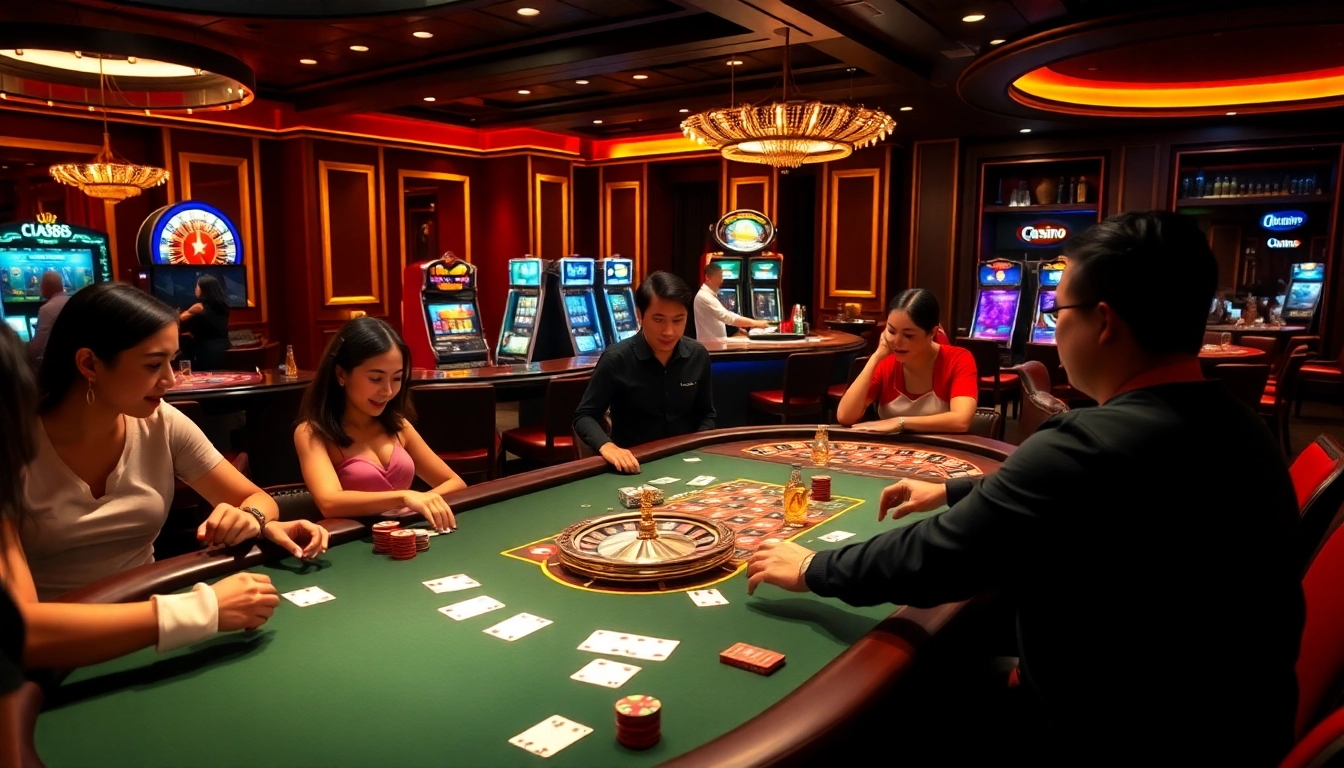 Exciting gaming atmosphere at UU88.COM with poker tables, vibrant slot machines, and roulette wheels.