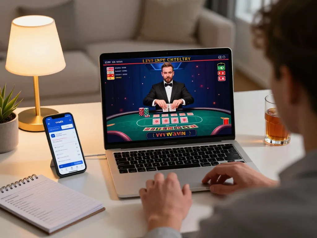 Engage with vvvwin online casino, exploring live dealer games and strategic betting from a stylish home setup.