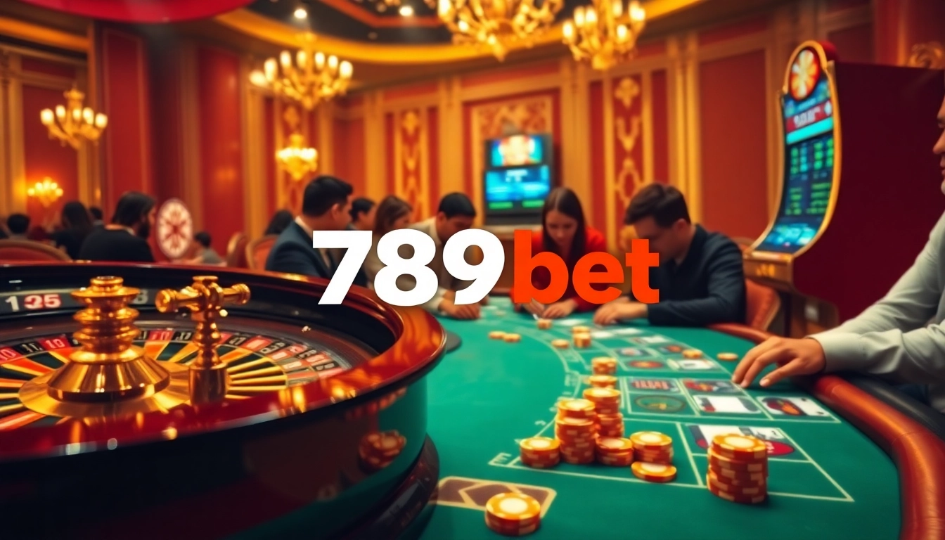 Players enjoying high-stakes games at 789bet's glamorous casino.