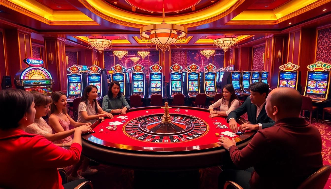 Experience the excitement of 789Win casino with poker chips and a roulette wheel.